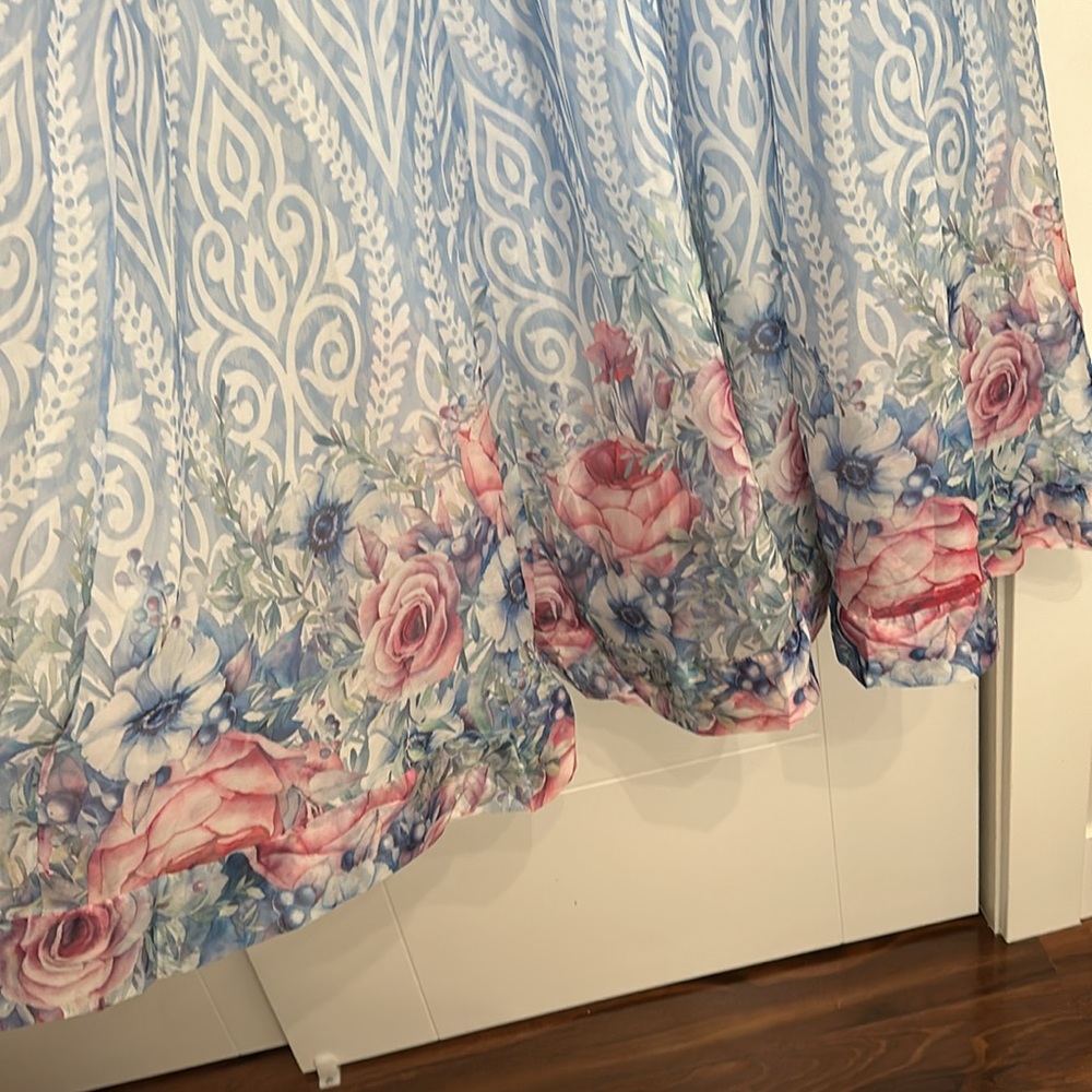 Light Blue Patterned Maxi Dress with Floral Hem - Picture 4 of 5